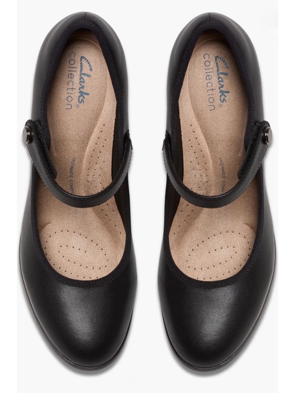 Clark’s Black Bayla Lily Round Leather Mary Jane Block Heel Pump - Picture 3 of 6
